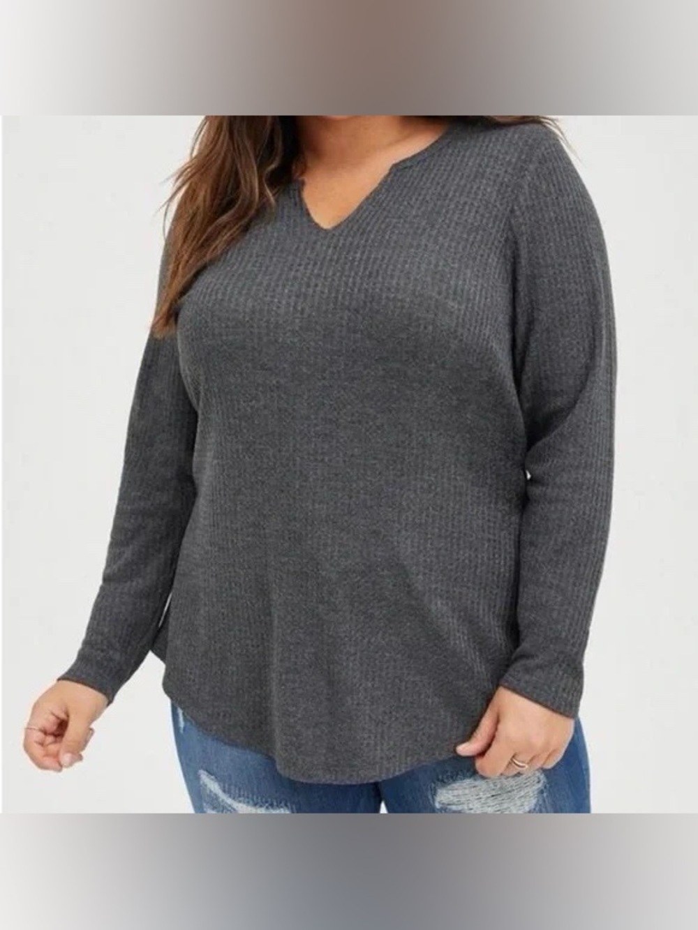NWT Torrid Grey Waffle Knit Long Sleeve Shirt Size 2 (2X)